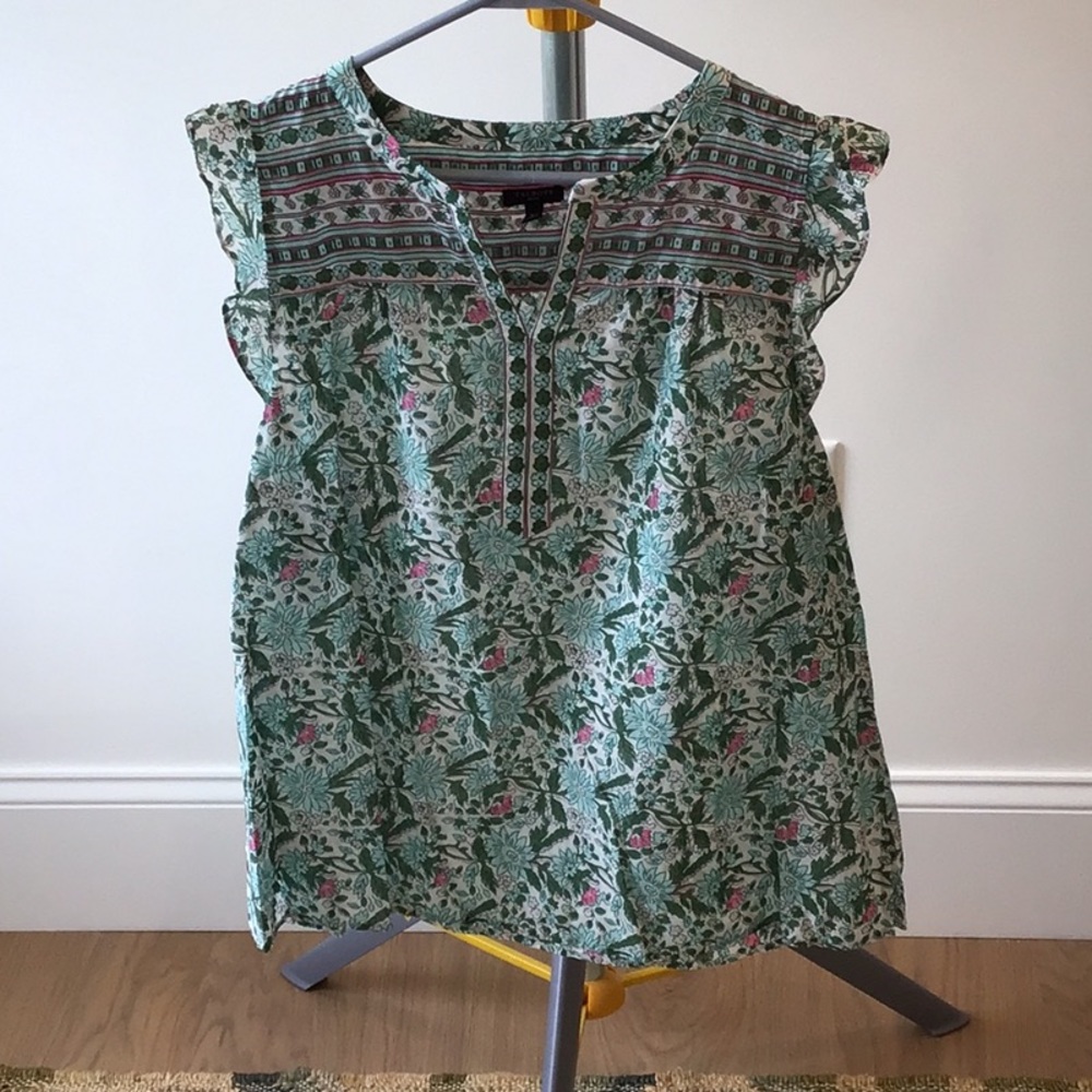 Talbots Blue Ruffled Cap Sleeve Blouse